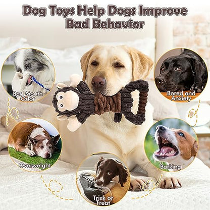 Letsmeet Plush Dog Toy with Crinkle Paper, Tug of War Pull Interactive Toys for Puppies to Large Dogs - style: Monkey