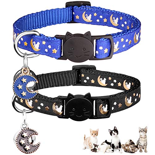 Baeuppit 2Pcs Breakaway Cats Collars Cat Collars for Boy & Girl Cats Adjustable Kitten Collars with Bell,Black+Blue,8"-13.1" - color: Black+Blue, size: 8.0-13.1"