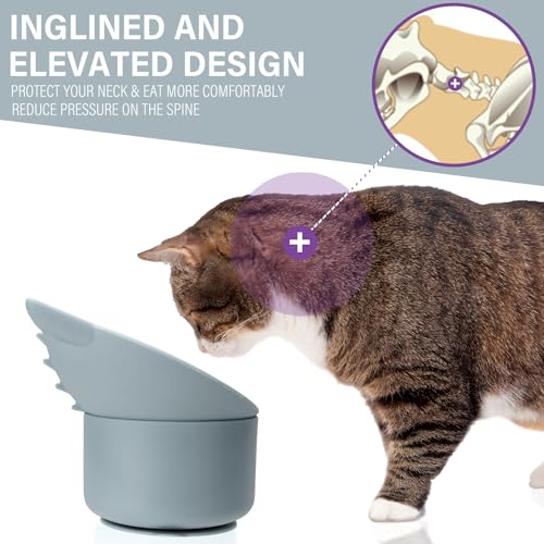 Silicone Cat Slow Feeder, Elevated Slow Feeder Bowl Tilt Design, Suitable for Dry and Wet Food, Adjustable Angle, Cat Food Puzzle with Suction Cup(Gray) - color: Gray