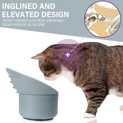 Silicone Cat Slow Feeder, Elevated Slow Feeder Bowl Tilt Design, Suitable for Dry and Wet Food, Adjustable Angle, Cat Food Puzzle with Suction Cup(Gray) - color: Gray