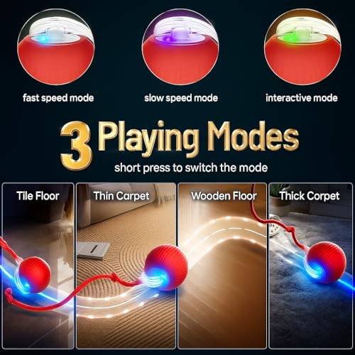 Purrmitive 2026 Durable Interactive Cat Toys for Indoor Cats, Dog Toys Ball, Rolling Pet Ball, Smart Automatic Cat Chase Balls Toy, Interactive Dog Toys Speedy Tail,Kitten & Cat Toys Interactive (Red) - color: RED