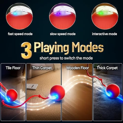 Purrmitive 2026 Durable Interactive Cat Toys for Indoor Cats, Dog Toys Ball, Rolling Pet Ball, Smart Automatic Cat Chase Balls Toy, Interactive Dog Toys Speedy Tail,Kitten & Cat Toys Interactive (Red) - color: RED