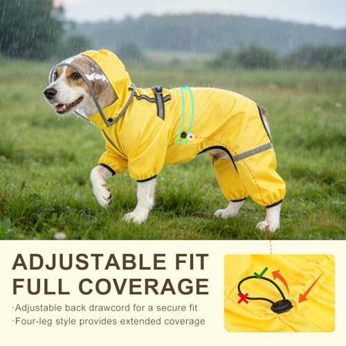 BEAUTYZOO Dog Raincoat for Small Medium Dogs Puppy,Waterproof Dog Rain Jacket with Harness Built-in & Detachable Hood, Zip Up Pet Rain Coat,Reflective Windproof Full Body Coverage Poncho for Rain Snow - size: L(Back 16", Chest 23.6", Neck 15.5")
