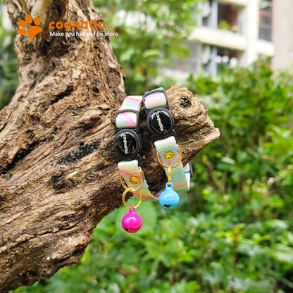 2 Pack Breakaway cat Collars with Bell,Safety Quick Release Pendant Cute Kitten Collar,Adjustable 20-30cm (Rainbow02, 20-30cm) - color: Rainbow02