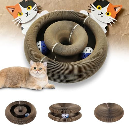 Magnetic Magic Organ Cat Scratcher Toy, Extra-Thick & Large Connectable Cardboard Scratching Board with Bell Ball, Interactive Enrichment Toy for Indoor Cats & Kittens (2 Pack) - size: 2 Pack