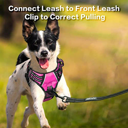 PoyPet No Pull Dog Harness, No Choke Front Clip Reflective Dog Vest with Soft Padded Vertical Handle, 3 Leash Attachments for Small Medium Large Dogs (Pink,XL) - color: Pink, size: Extra Large