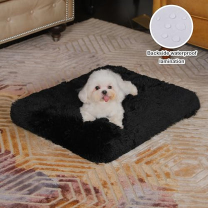 Bedfolks Waterproof Dog Crate Pad, Plush Dog Kennel Bed with Removable Cover, Faux Fur, Washable, 21"x13", Black - color: Solid Black, size: X-Small(21x13'')