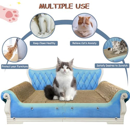 Luxury Cardboard Cat Scratcher Sofa Bed, Couch Shaped Scratching Board, Scratch Lounge with Catnip, Cat Scratcher for Indoor Cats Large Blue 25.4" Large - color: Blue Sofa