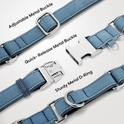 WHIPPY Vegan Leather Dog Collar No Slip Martingale Dog Collar with Quick Release Metal Buckle for Large Medium Small Dogs,Blue - color: blue, size: S:Fit 11-13" Neck