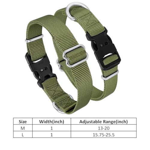 Mikivery Nylon Dog Collar with Quick Release Buckle Soft Adjustable Sturdy for Small Medium Large Dogs Military Green,M - color: Military Green, size: M：13"-20"