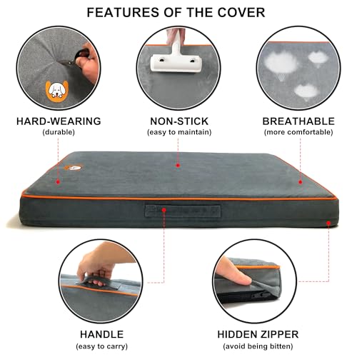 Hard-Wearing Orthopedic Dog Bed for Crate, 23x16 Inch, Made of Memory and HR Foam, Two-Sided Use, Providing Soft and Relatively Hard Support, with an Extra Inner Waterproof Protector (Gray) - size: XS（23"L x 16"W x 2"Th）