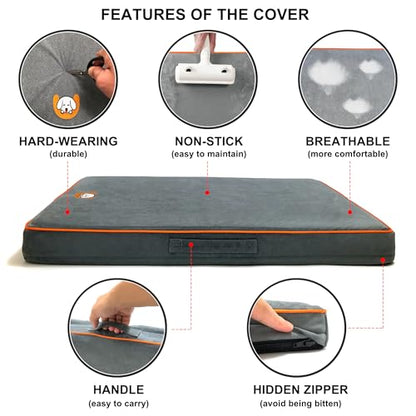 Hard-Wearing Orthopedic Dog Bed for Crate, 41x27 Inch, Made of Memory and HR Foam, Two-Sided Use, Providing Soft and Relatively Hard Support, with an Extra Inner Waterproof Protector (Gray) - size: L（41"L x 27"W x 3.5"Th）