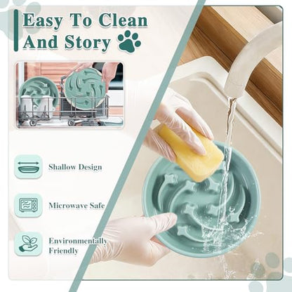 Ceramic Slow Feeder Dog Bowls, 1.5 Cups Dog Food Dish for Medium and Large Breed, Puzzle Dog Food Bowl for Fast Eater, 28OZ, 8.15 inch(Light Green) - color: Light Green-L