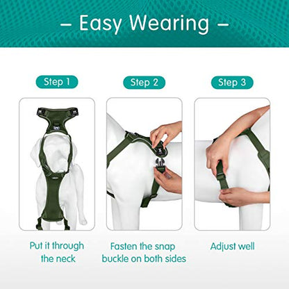 PoyPet Reflective Soft Breathable Mesh Dog Harness Choke-Free Double Padded Vest with Adjustable Neck and Chest(Military Green,S) - color: Military Green, size: S