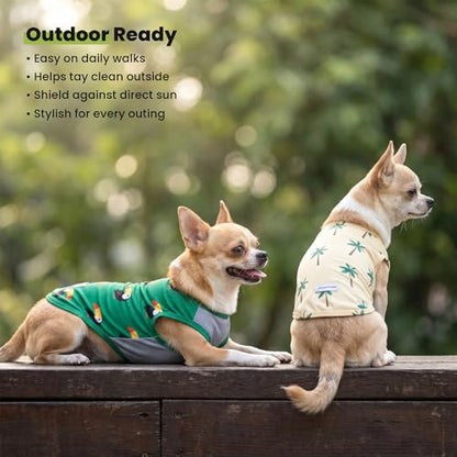 Fitwarm 2 Pack Toucan & Palm Tree UPF 50+ Sun UV Protection Dog Shirt, Lightweight Cooling Vest, Quick Dry Summer Clothes for Small Dogs Boy Girl, Pet Outfit, Green, Beige, Medium - color: Toucan & Palm Tree, size: Medium