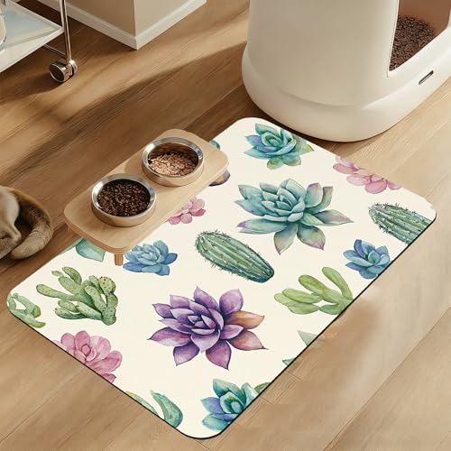 Cactus Flower Pet Feeding Mat for Floors–Absorbent Quick Dry Dog Cat Bowl Mat for Food and Water, Non Slip Waterproof Base, Mess-Free Feeding Accessories 16"x24" - color: Cactus Flower, size: 16"L x 24"W