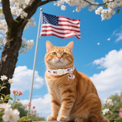 Unique style paws 2 Pack Independence Kitten Collar Breakaway with Bell&Pendant, Adjustable Safety Striped Star Flag Cat Cotton Collar for Girl Boy Cat and Small Pet - color: Striped Star Flag