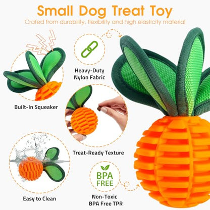 2 Pack Dog Chew Toys for Small Breeds, 2.2" Treat Dispensing Ball, Small Dog Toy Ball with Squeaker for Anxiety & Boredom, Interactive Puppy Chew Toy for Fetch, Tug & Dental Care