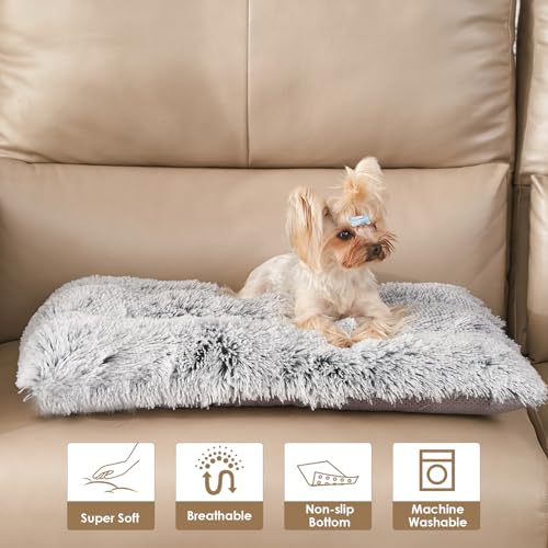 EHEYCIGA Fluffy Dog Crate Bed for Small Dogs, Plush Faux Fur Crate Pad, Calming Anti Anxiety Small Dog Bed - color: Grey, size: 23.6 x 17.5
