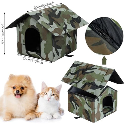 Soaoo 3 Pcs Cat Houses for Outdoor Stray Cats Shelter Weatherproof Outside House Indoor Foldable Pet Cave with Tent Stakes for Wild Animal Dogs(Camouflage Style) - style: Camouflage Style
