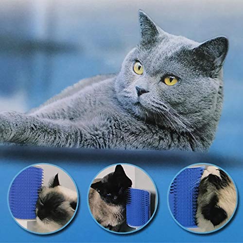 2 Pack Self Grooming Wall Brush for Cats and Dogs - Cat Groomer with Catnip, Massage Comb Tool for Long & Short Fur Pets (Blue) - color: Blue