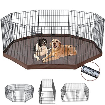 NEZUC Foldable Silver Metal Dog Exercise Playpen Gate Fence Dog Crate 8 Panels 30 Inch Height Puppy Kennels with Bottom Pad for Animals Outdoor Indoor (with Bottom pad, 8 Panels 30" H) - size: 30"H, style: Playpen+Bottom Pad