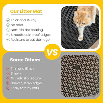 Cat Litter Mat Compact Size 23.6"x14.6" for Small Spaces, Upgrade Waterproof Leakproof Back Layer, Honeycomb Trapping Mat, Washable, Easy to Clean, Scatter Control Kitty Litter Matt, Black - color: Black