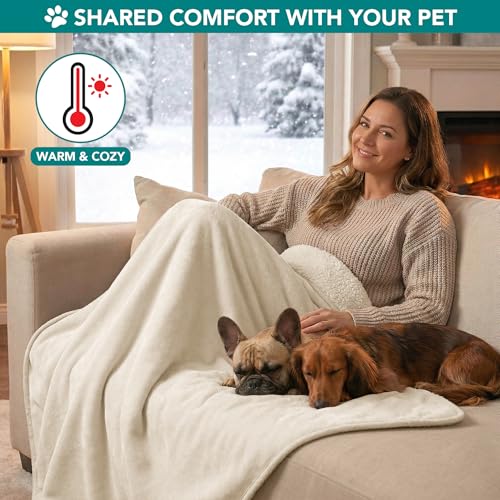 PETAMI Sherpa Fleece Waterproof CAT and Dog Blanket, Beige, Medium - color: Beige, size: Medium (29x40)