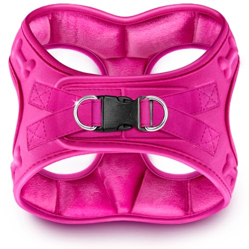 Comfort fit Step-in Dog & Puppy Harness - Comfortable All Weather Dog Vest Harness: Adjustable, Soft Padded, Easy to Put-on for Small, Medium-Sized Dogs (Plush Both Side Velvet) - color: Pink Plush, size: S (Chest 14.5"-17")