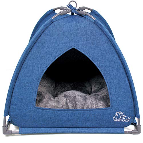 Winsterch Cat Bed Cave for Indoor Cats,Small Pet Tent Cave for Cats Kitten Small Dogs,Warming Cat House with Removable Washable Cushion (18.5'' x 18.5'' x 15.8'',Blue) - color: W-Blue