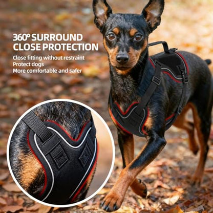Tactical Dog Harness and Leash Set for Small Dogs - Military Puppy Vest Harness with Patches Vertical Handle Reflective Pet Harness for Walking Hiking Outdoor Training (Black, XXS) - size: Xxs