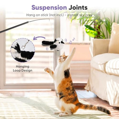 Petbobi Cat Toys Flapping Bird– Interactive Bird Cat Toy with Flapping Wings and Chirping Sounds, USB Rechargeable Motion-Activated Catnip Toy for Indoor Cats & Kittens (Non-Flying) - color: Black