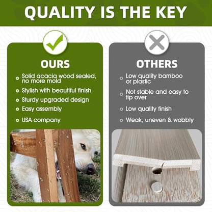 Elevated Dog Bowl Stand for Medium & Large Dogs, Fits Up to 9 inches diameter 64 oz Bowls Raised Dog Bowl Stand , Solid Acacia Wood Dog Bowl Holder, Single Elevated Dog Feeding Station (Stand Only) - color: Large - 1 Pack