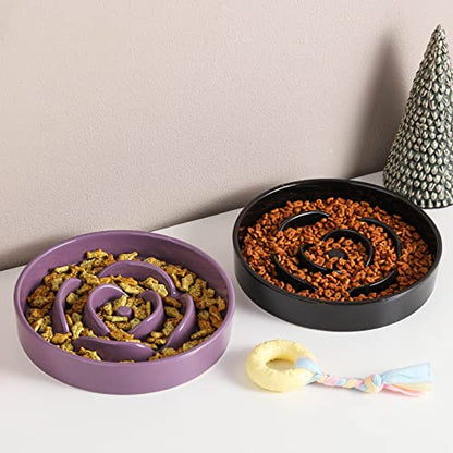 8.66 in Black Ceramic Dog Bowl Slow Feeder for Medium and Large Breed Dogs, Anti-Choking and Slowing Down Eating Time, Heavy Weighted Non-Slip Base - color: Black Slow Feeder