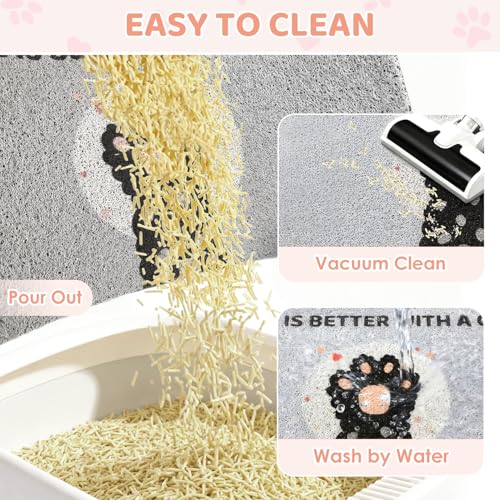 Cat Litter Mat 23.3"x15.4" - Waterproof Non-Slip Litter Box Mat, Easy Clean Washable Litter Catcher with Cute Paw Design for Indoor Cats