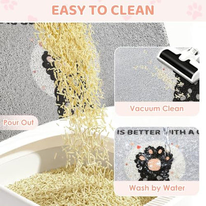 Cat Litter Mat 23.3"x15.4" - Waterproof Non-Slip Litter Box Mat, Easy Clean Washable Litter Catcher with Cute Paw Design for Indoor Cats