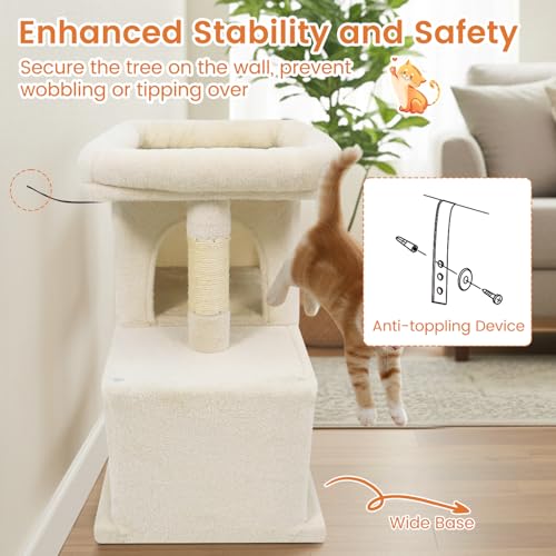 Tangkula Small Cat Tree for Indoor Cats, 25.5 Inch Cat Tower with Sisal Scratching Posts, 2 Large Cat Condos with Padded Top Perch, Modern Cat Climbing Furniture for Adult Cats & Kittens (Beige) - color: Beige