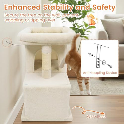 Tangkula Small Cat Tree for Indoor Cats, 25.5 Inch Cat Tower with Sisal Scratching Posts, 2 Large Cat Condos with Padded Top Perch, Modern Cat Climbing Furniture for Adult Cats & Kittens (Beige) - color: Beige