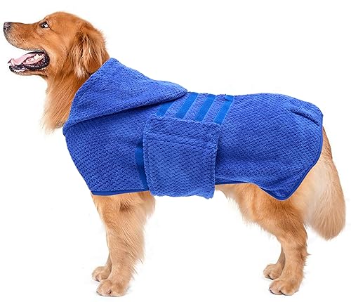 Geyecete Dog Drying Coat with Hood - Pineapple Grid Fast Drying - Blue - XL - color: Blue(Pineapple grid Hood), size: X-Large
