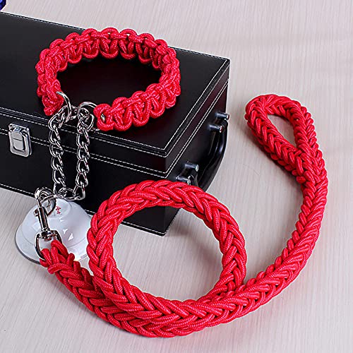 Love Dream Dog Collar and Leash Set, Heavy Duty Nylon Braided Rope Strong 4 FT Dog Leash and Martingale Training Collar for Small Medium Large Dogs Training and Walking (Red) - color: Red, size: Medium (Thick 1.5cm)