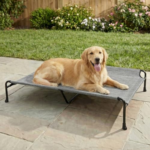 Veehoo Outdoor Dog Bed, 53" XXL Raised Dog Bed, Elevated Dog Bed with Headrest, Washable Cooling Dog Cot with Non-Skid Feet, Breathable Mesh, Portable Pet Hammock for Indoor or Camping, Black Silver - color: Black Silver, size: 53.0"L x 33.0"W x 11.0"Th