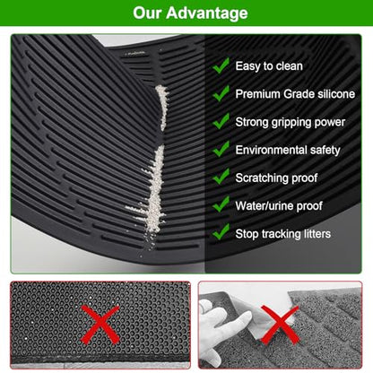 Gosmol Cat Litter Mat XXL 38" x 25" Extra Large Waterproof Trapping Mat with Raised Points, Easy Clean Litter Mat, Non-Slip Silicone Cat Mats for Litter Boxes & Floor-Black - color: Black