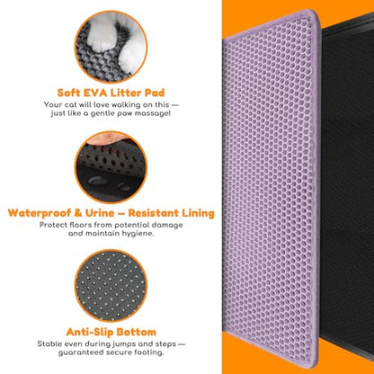 Extra Large Waterproof Cat Litter Mat - New 31x24 Inch Honeycomb Double Layer Traps Litter, Waterproof & Non-Slip Floor Protector, Easy Clean, Odor-Free, Purple - color: Purple