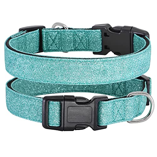 TDTOK Glittering Basic Dog Collar, Comfy & Durable Bling Dog Collar for Small Medium Large Dogs with Eco-Friendly Plastic Buckle, Adjustable Stylish Nylon Dog Collars, Fit Necks: 9.8-22.4’’ - color: Mint Green, size: L