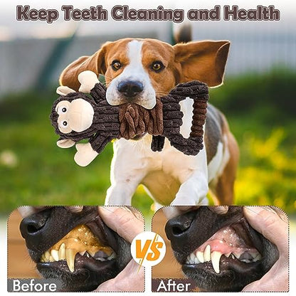 Letsmeet Plush Dog Toy with Crinkle Paper, Tug of War Pull Interactive Toys for Puppies to Large Dogs - style: Monkey