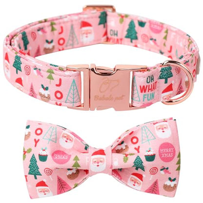Christmas Dog Collar with Bow Tie - Cute Pink Christmas Santa Dog Collars, Adjustable Heavy-Duty Winter Holiday Bowtie Collar for Small Medium Large Boy Girl Dogs XS - color: B-Pink Santa, size: XS