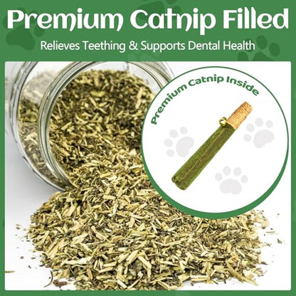 4-Pack Catnip Toys for Cats - Hand-Rolled with Hemp Rope & Bell Safe Teething Fun + Stress Relief Toys for Indoor Cats & Multi-Kitten Homes (Green) - color: Green
