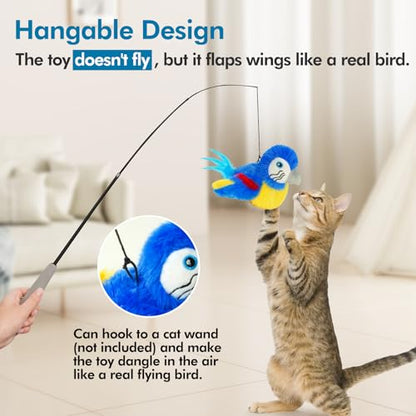 Vannon Cat Toys Flapping Bird(Cannot Fly), Rechargeable Touch Activated Kitten Toy Interactive Cat Exercise Toys with Catnip and Feather for Indoor Cat - Bule - color: Blue