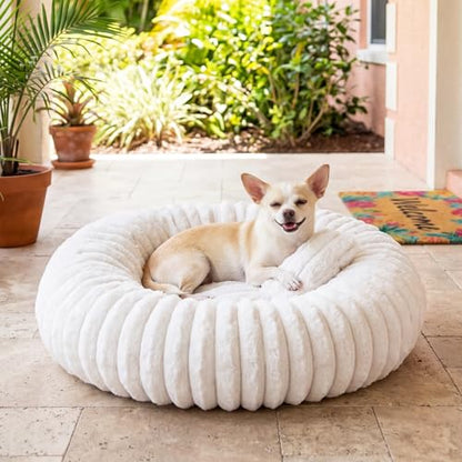 Self Warming Cat Bed, Donut Pet Bed for Indoor Cats and Small Dogs, Self-Heating Dog Bed with Non-Slip Bottom, Winter Comfort Dog Beds for Puppies, Washable & Portable Egg Tart Shape (S) - size: 23*23*8 inches