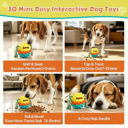 Dog Chew Toys Floating 4" Squeaky Ball for Aggressive Chewers Toothbrush Teething Cleaning Toys Outdoor Swimming Interactive Tough Toys with Treat Dispenser Ball for Medium and Large Dogs - color: Yellow & Blue